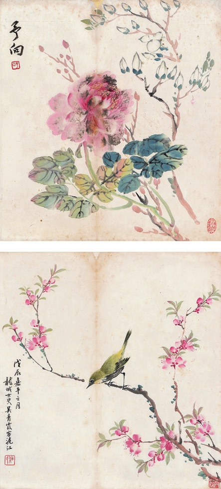 黄宾虹/吴青霞 花鸟 纸轴