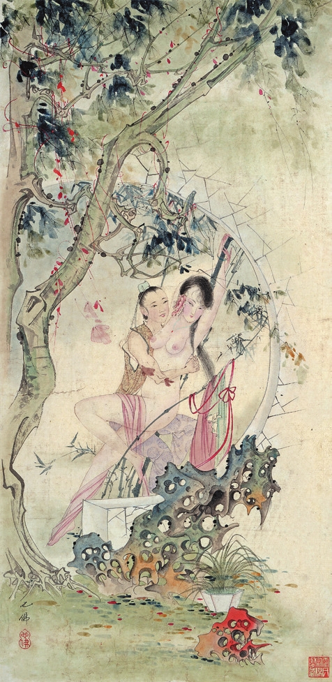 胡也佛 人物 纸轴 