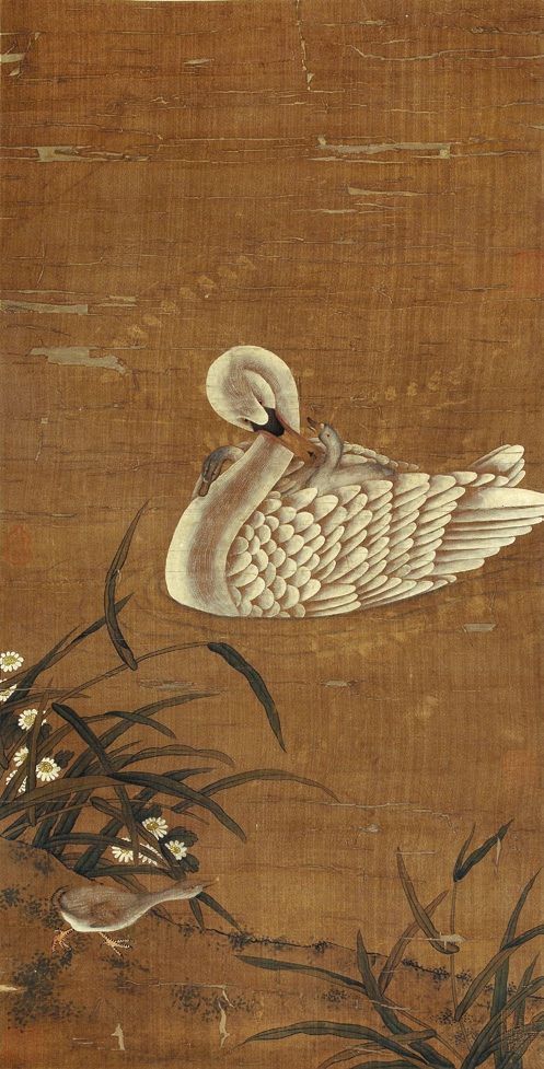 佚名 教子图 绢轴