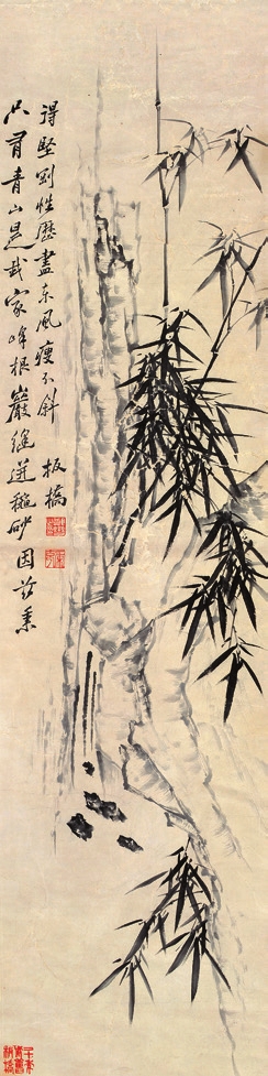 郑板桥 竹石图 绢轴