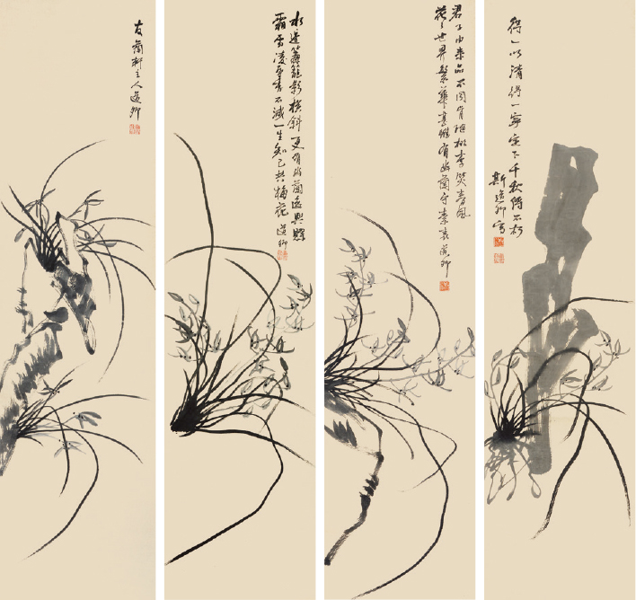 师道卿 竹兰 四屏