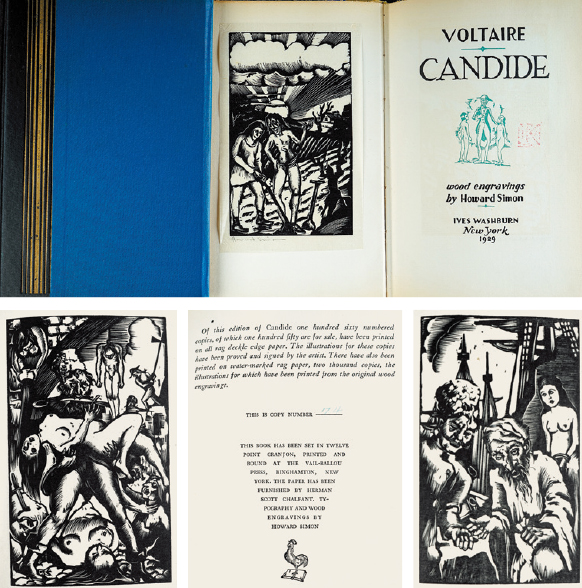版画家霍华德·西蒙(Howard Simon)手工精作版画《伏尔泰作品插图集》一册附同版文集一册（黑白木刻版画16幅）