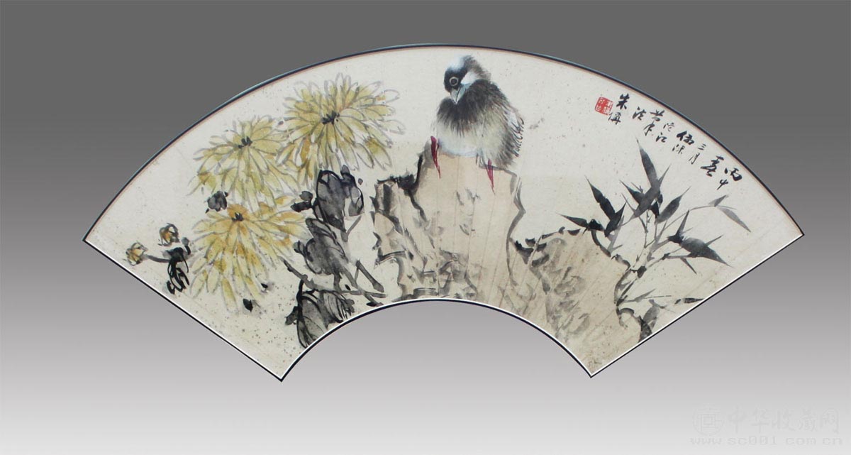 [309][清]朱偁(1826-1899)花鸟扇面   