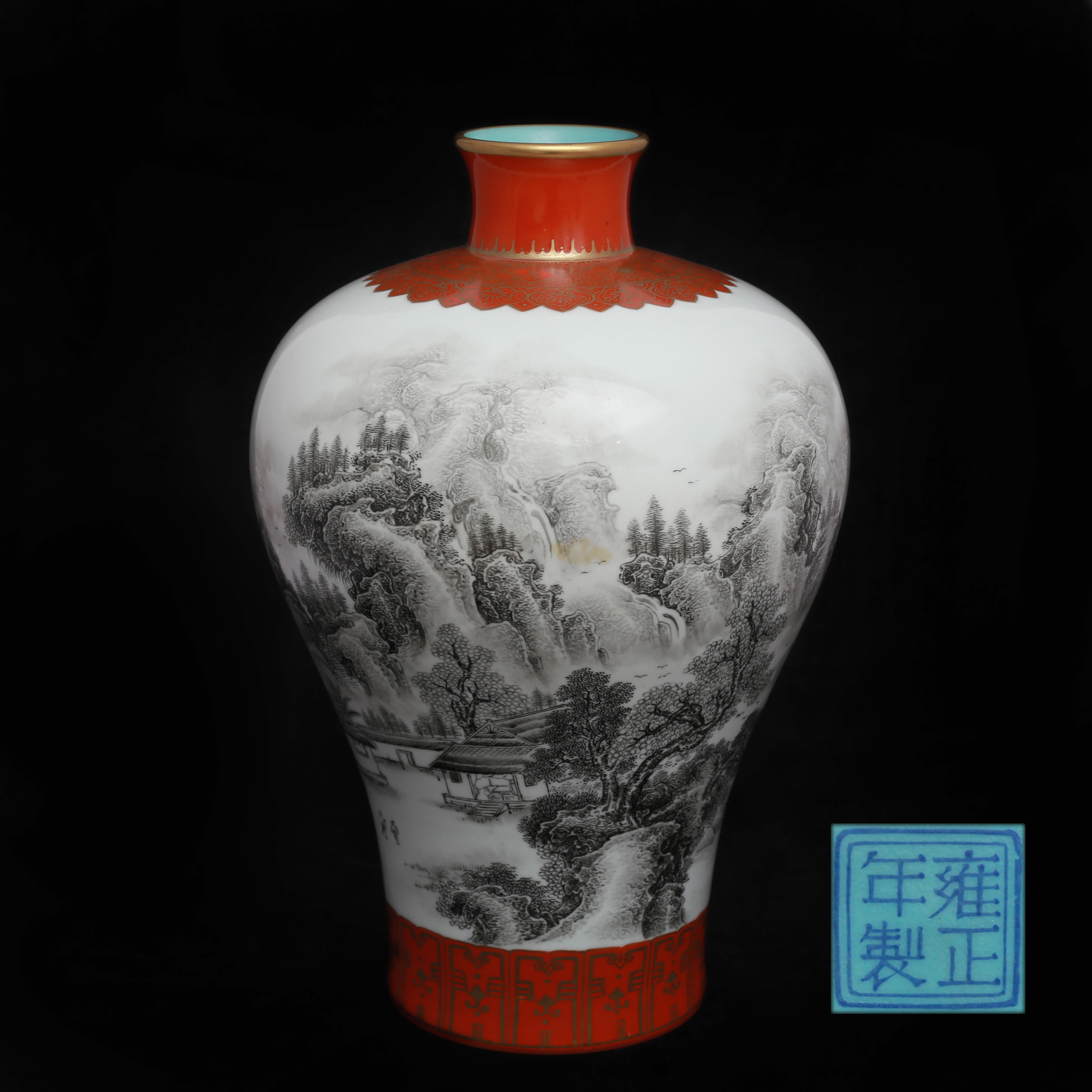 [863]大清雍正年制（款） 墨彩山水纹梅瓶