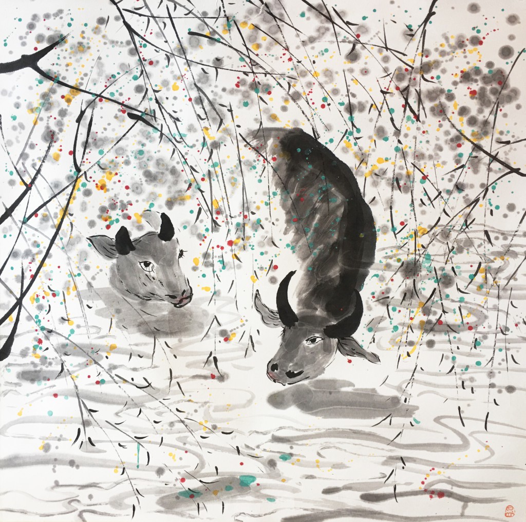 吴冠中   双牛图  