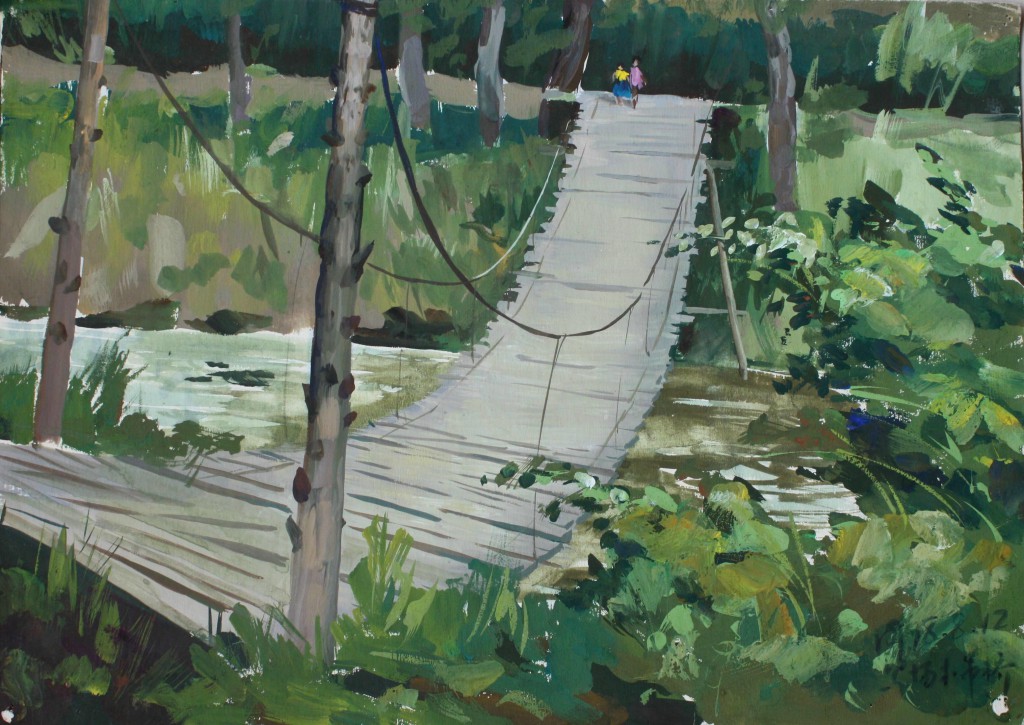 潘思同 水粉吊桥  