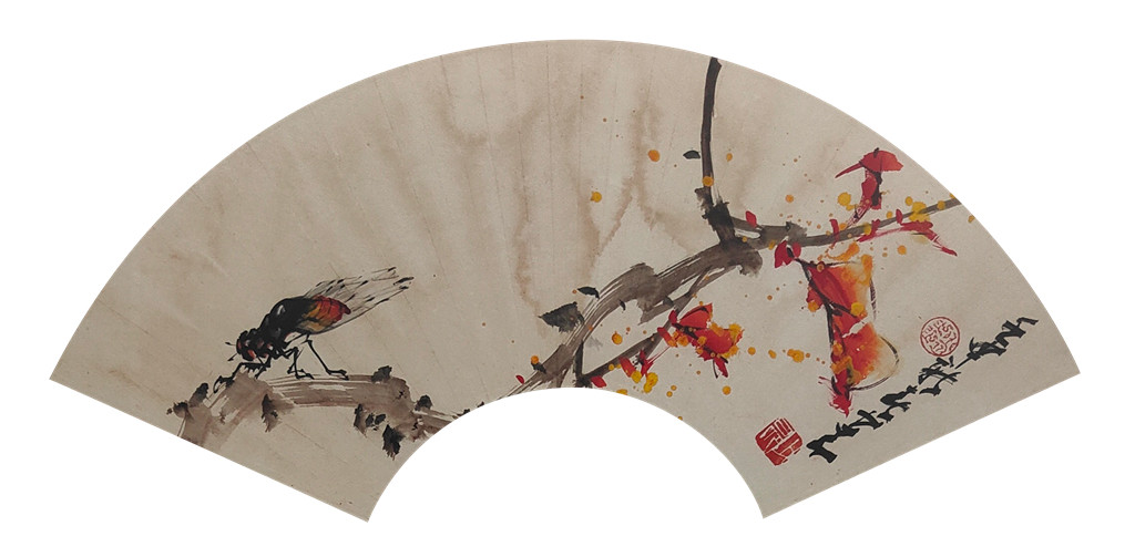 赵少昂      草虫扇面