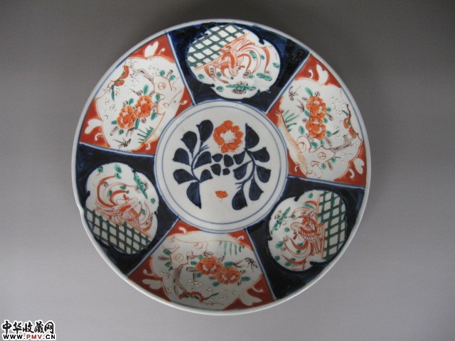 清五彩六开光花鸟纹大盘《已售》 清五彩六开光花鸟纹大盘《已售》