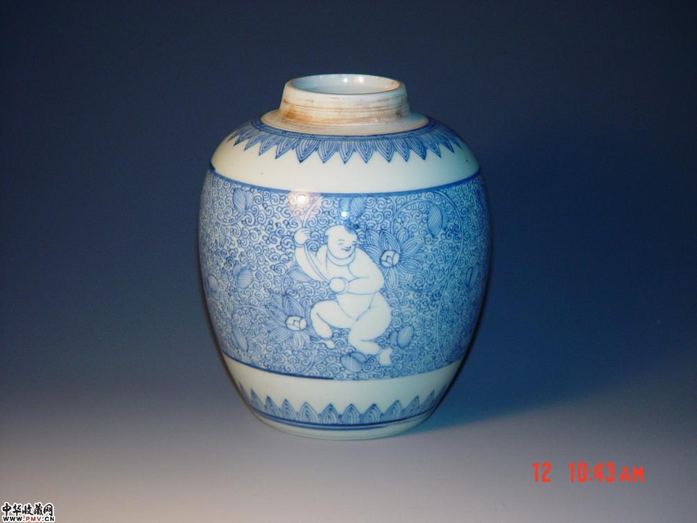 清雍正青花婴戏图罐