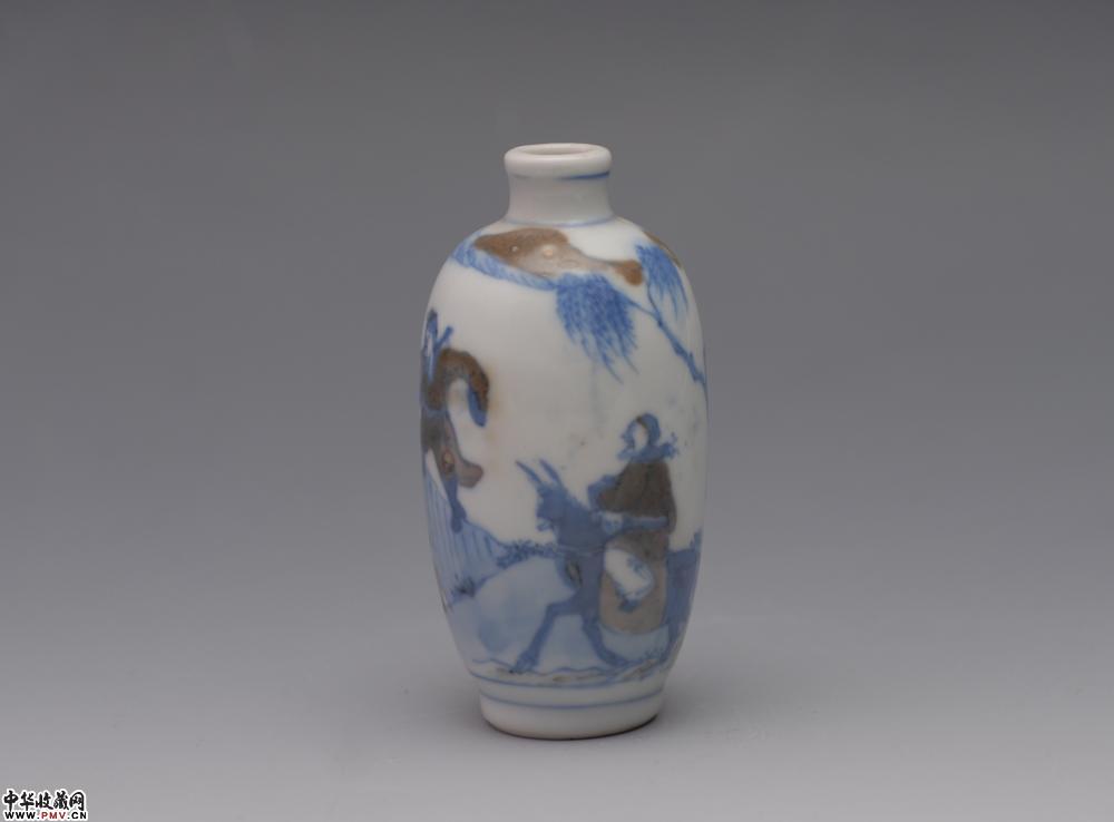 清光绪青花釉里红人物故事鼻烟壶