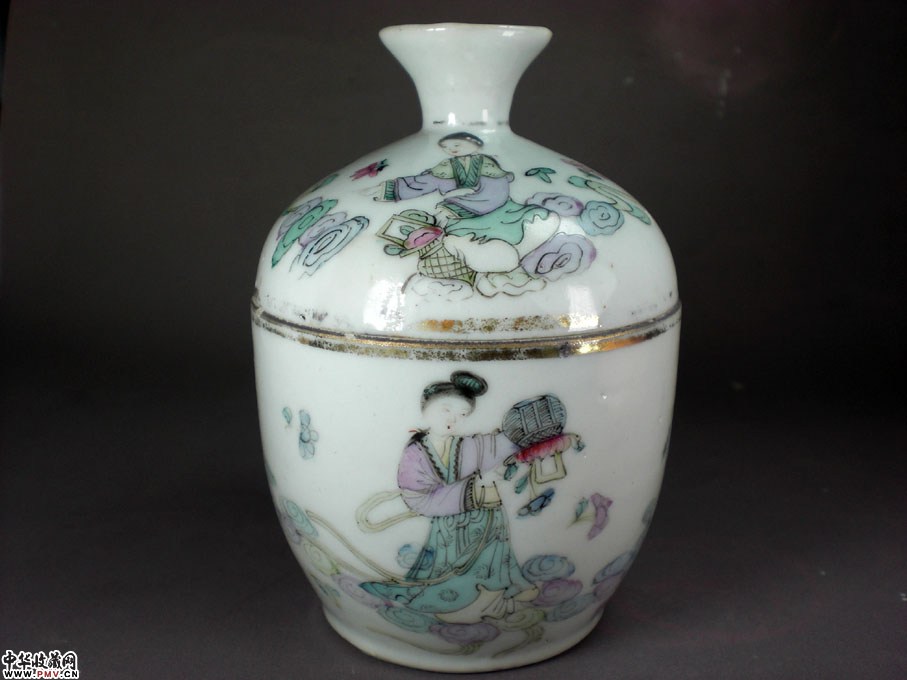 民国粉彩天女散花糖缸