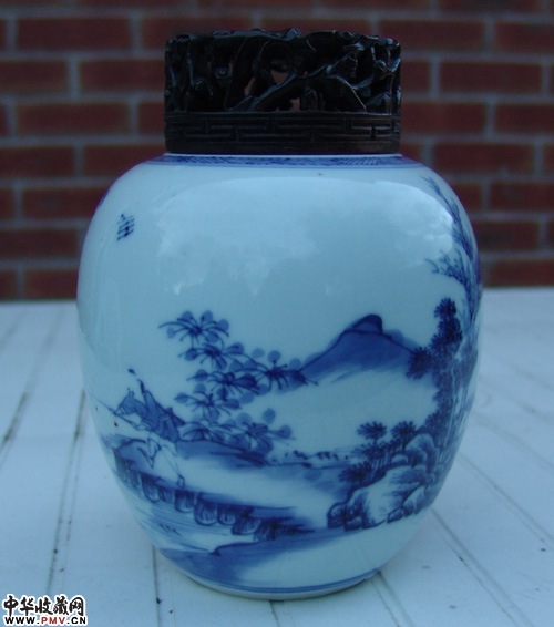 康雍青花山水人物小罐(已经预定) 康雍青花山水人物小罐(已经预定)