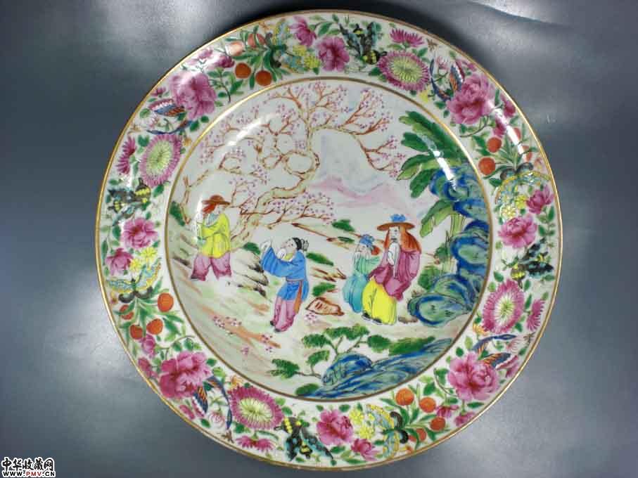 清咸丰花蝶人物广彩大盘