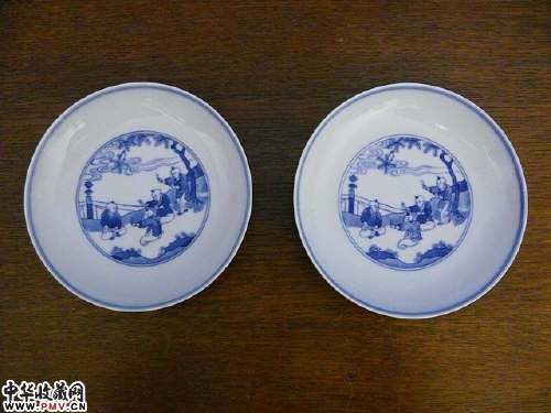 雍正六字款青花婴戏纹盘一对 雍正六字款青花婴戏纹盘一对