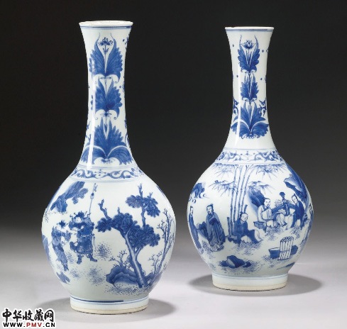 崇祯青花人物纹瓶 俩(已转一只) 崇祯青花人物纹瓶 俩(已转一只)