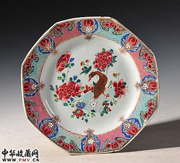 清雍正 粉彩花鸟纹八方盘 清雍正 粉彩花鸟纹八方盘