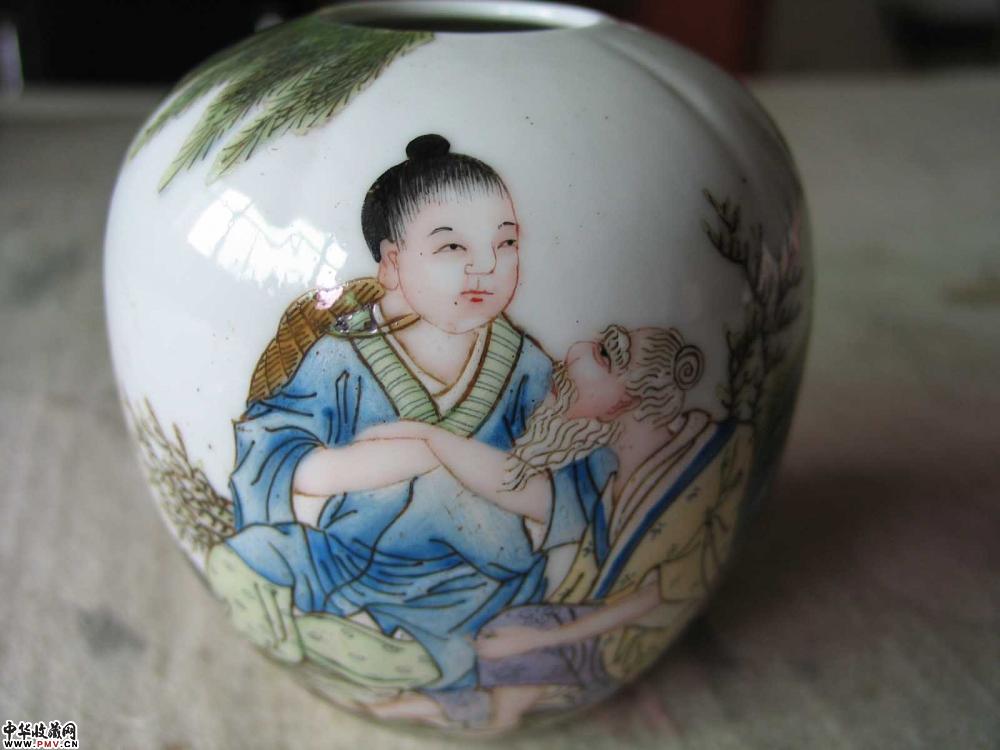 清光绪粉彩人物纹瓜楞水盂
