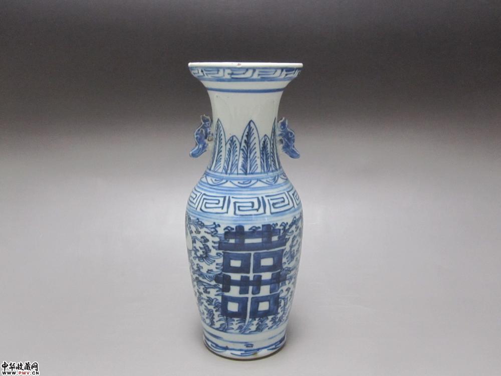 清青花喜字双耳瓶《已售》 清青花喜字双耳瓶《已售》