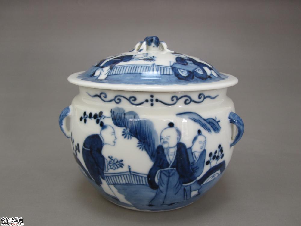 光绪青花人物纹盖罐 光绪青花人物纹盖罐