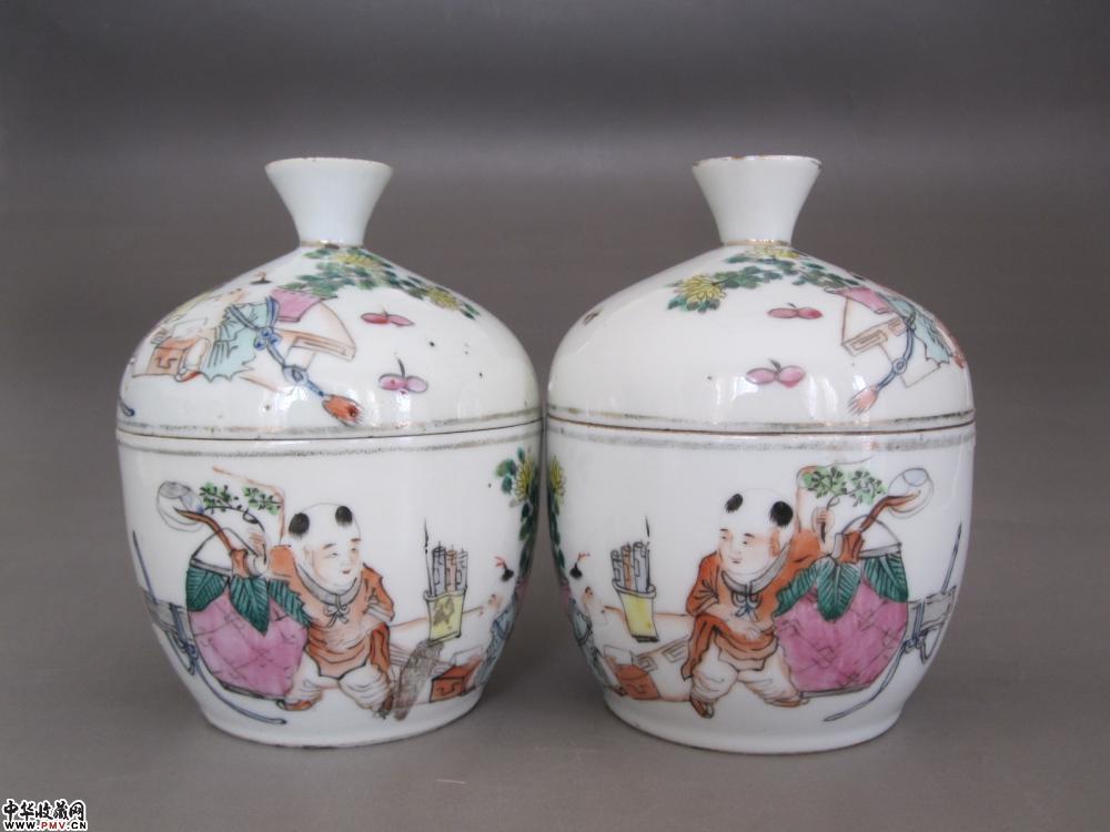 清末民初粉彩人物纹盖罐《已售》 清末民初粉彩人物纹盖罐《已售》