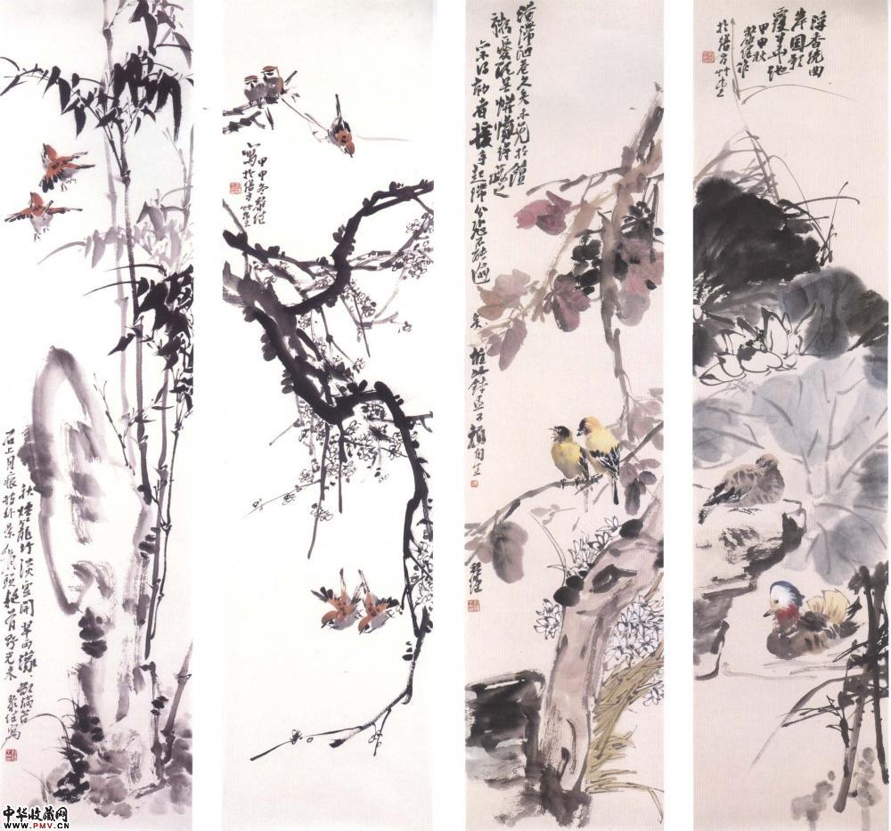 黎健“花鸟四屏图”