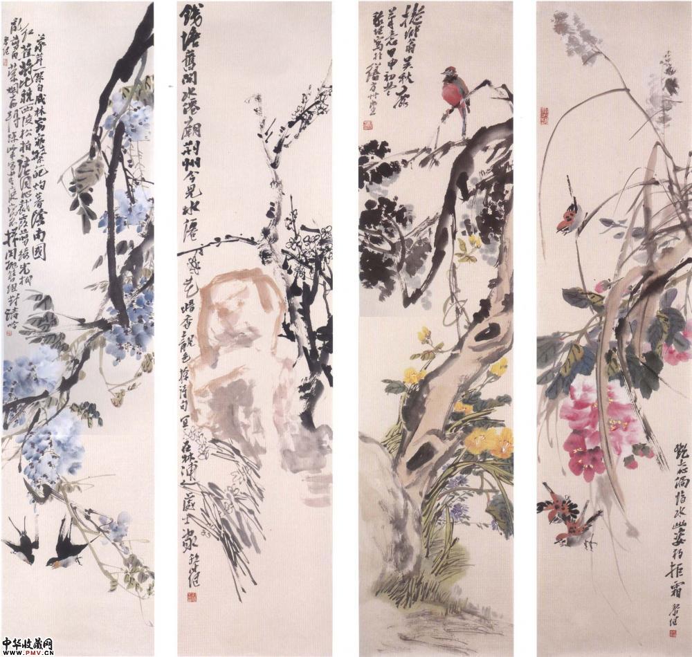 黎健“花鸟四条屏”