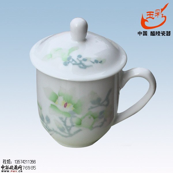薄胎老板杯:玉兰花,手绘釉下五彩茶杯 薄胎老板杯:玉兰花,手绘釉下五彩茶杯