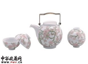 官窑红梅花开5头灯笼茶具 官窑红梅花开5头灯笼茶具