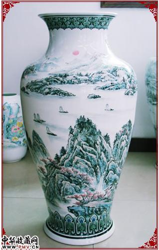 渔村夕照，潇湘八景花瓶，陈列于人民大会堂