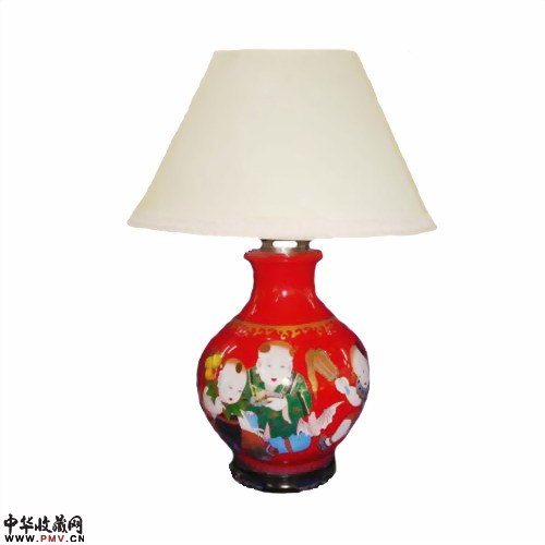 红瓷陶瓷灯具，高档灯具，红釉童子灯