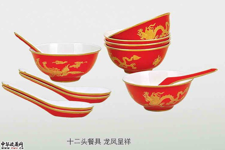 龙凤红瓷餐具12头