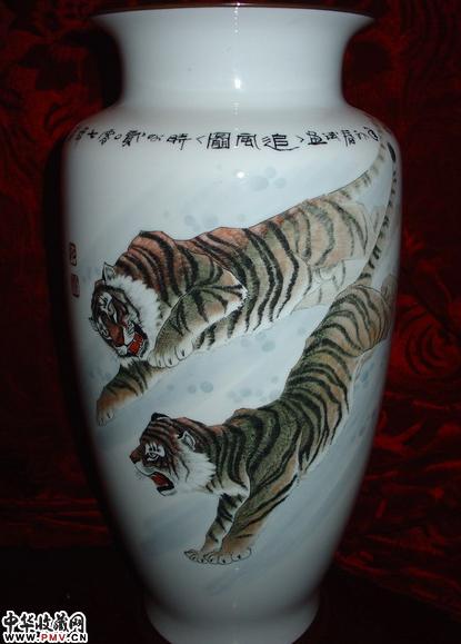 虎，易炳萱作品，50CM高将军瓶