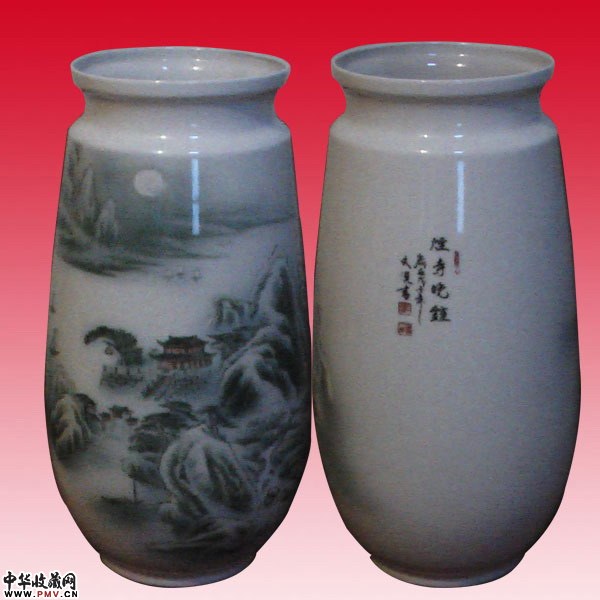 潇湘八景烟寺晚钟花瓶，李文漠作品