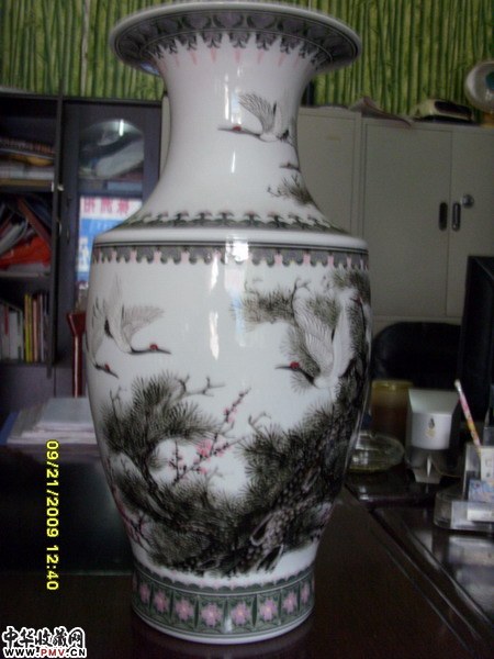 孙新水老师作品:松鹤延年52CM莲子瓶, 孙新水老师作品:松鹤延年52CM莲子瓶,