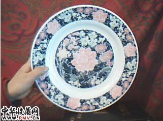 10寸满花盘，醴陵群力双凤棕色底标（1980年~1995年）