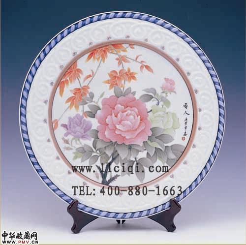 国色天香挂盘，釉下五彩陶瓷盘，H41CM