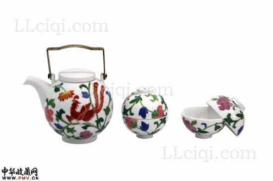 五彩缤纷五头灯笼茶具，醴陵纯手工釉下五彩茶具