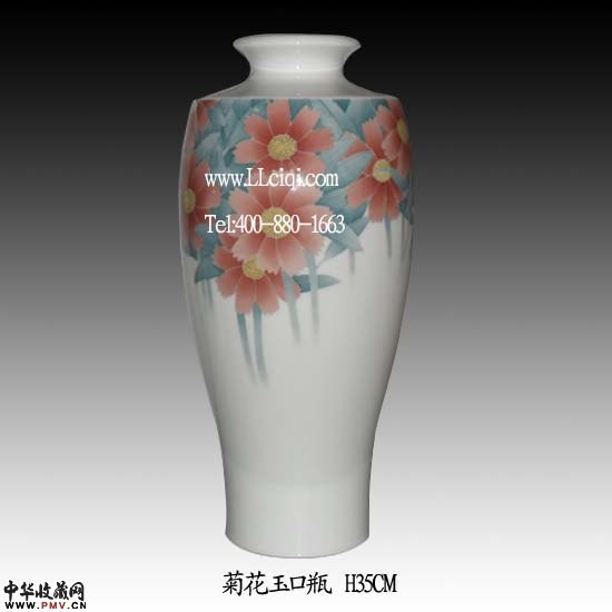 菊花玉口瓶 H35CM，礼品花瓶，艺术花瓶