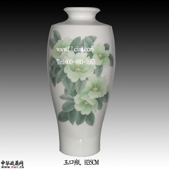 玉口瓶 H35CM，釉下五彩花瓶，礼品花瓶
