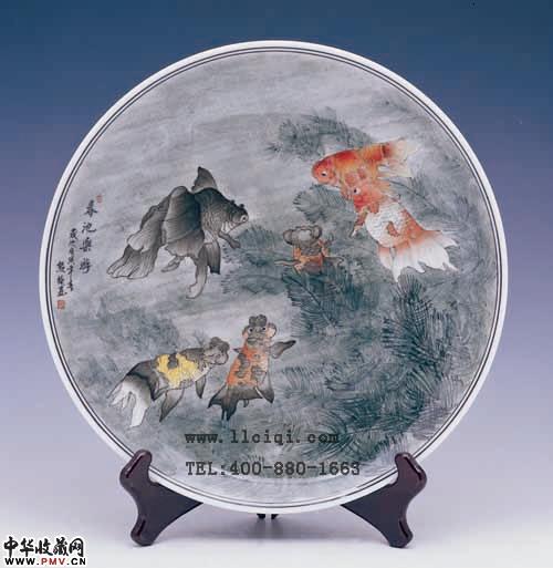 春池乐游盘，熊艳作品，醴陵釉下五彩陶瓷盘，直径33CM