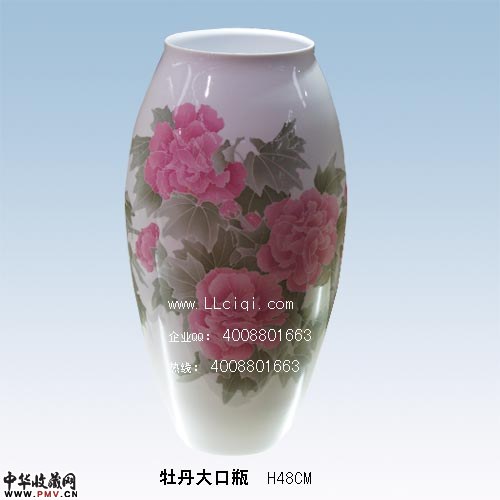 牡丹大口瓶,H48CM,醴陵陶瓷手绘花瓶，釉下五彩瓷器