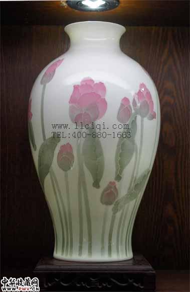荷花大口梅瓶，H36CM，釉下五彩陶瓷手绘花瓶