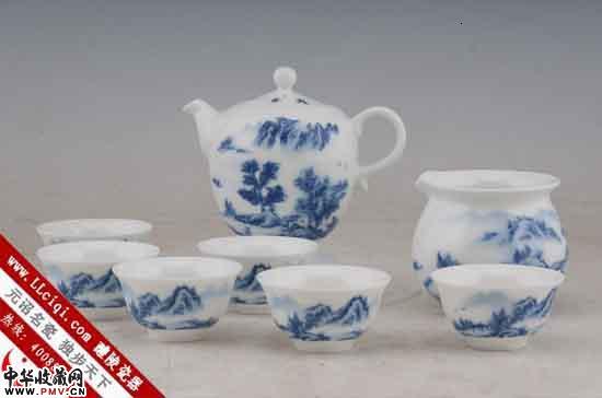 大程瓷器山水8头功夫茶具,釉下五彩礼品陶瓷茶具，陶瓷功夫茶具