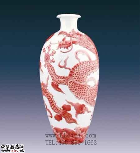 龙吟中华福瓶，釉下五彩龙瓶，红官窑龙瓶，龙年陶瓷花瓶