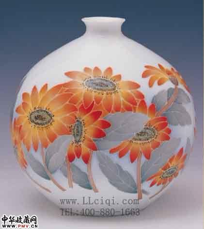 金色太阳南瓜瓶，红官窑釉下彩花瓶，醴陵瓷器，陶瓷花瓶