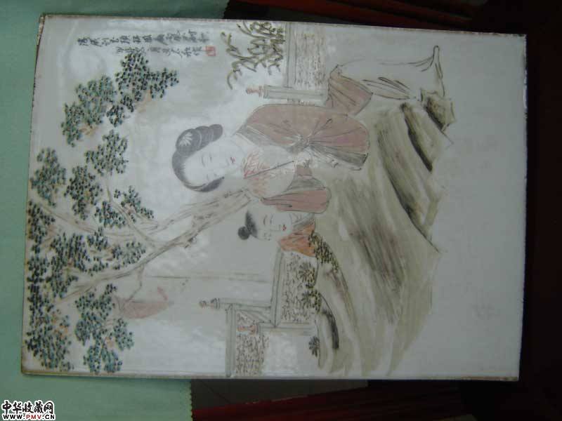 光绪名家义太和浅洚彩三娘教子瓷板