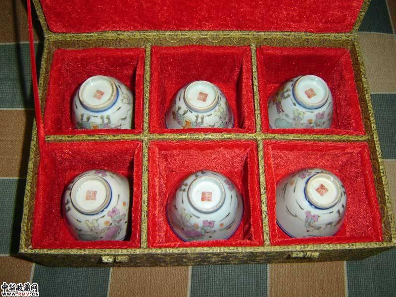 清同治粉人物彩杯 六只(官窑）