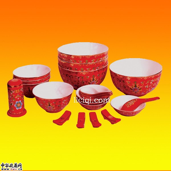 21头红瓷餐具中国红瓷高档餐具