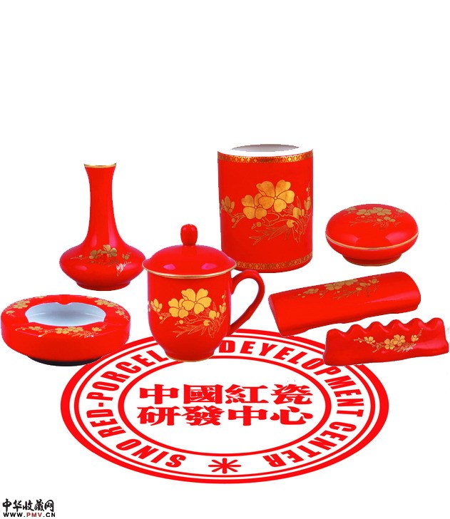 金梅七件套 中国红办公文具金梅七件套，中国红瓷器文具套装，陶瓷文具