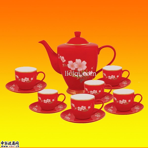 中国红瓷器茶具-13件套一壶六杯碟中国红瓷茶具，红瓷茶具，红瓷茶具套装，中国红瓷器茶具-13件套一壶六杯碟